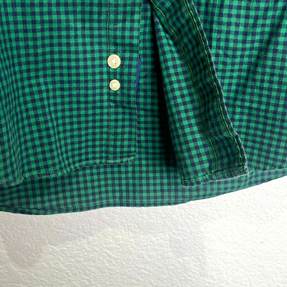 Vintage Tommy Hilfiger Shirt Men XL Green Blue Micro Gingham Pleated Button Down - Picture 10 of 13